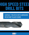 1/2 Inch Carbon Steel NPT Pipe Tap And 23/32 Inch High Speed Steel Drill Bit Set, black oxide HSS drill bit close-up