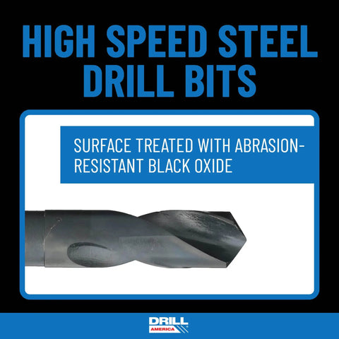 1/2 Inch Carbon Steel NPT Pipe Tap And 23/32 Inch High Speed Steel Drill Bit Set, black oxide HSS drill bit close-up
