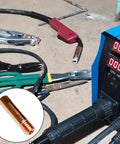 Premium 30 Pack Mig Welding Gun Copper Contact Tips In Three Sizes For Miller And Hobart M Series Guns Heat Resistant And Built To Last, displayed with welding tools.