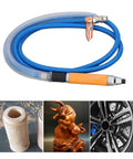 Lightweight Pneumatic Grinding Pen Straight Handle with blue hose, for engraving, chamfering, and polishing metal, wood, and plastic.