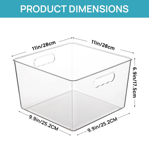 Extra Large Clear Plastic Storage Bins 4 Pack 11x11 Cube Organizer Squares With Handles For Pantry Closet Kitchen Bathroom Under Sink