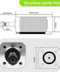 Technical diagram of a 24V DC Brushless Spindle Motor 10800 RPM 104W Air Cooled ER8 with dimensions and mounting details.