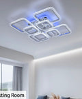 Modern LED Flush Mount Ceiling Light With Remote Control Dimmable 80W Six Ring Dope Fixture in living room setting