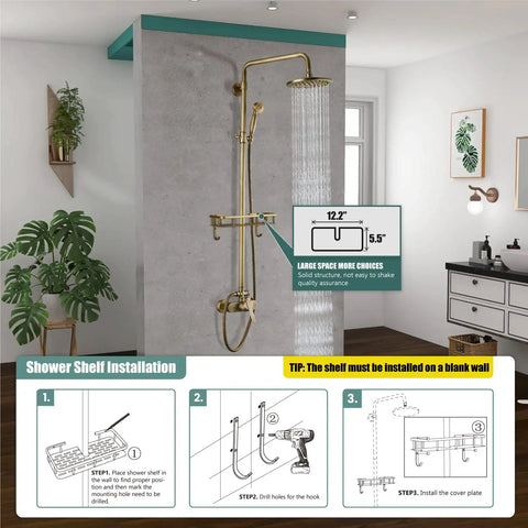Illustrated installation guide for Matte Black Exposed Pipe Shower Kit With 8 Inch Rainfall Shower Head And One Handle Faucet.