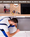 Installer using 10 Pack Improved Commercial Drawer Slides Replacement Kit Model 168 With Metal Black Backing Plate in kitchen