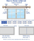 Diagram showing how to choose Heavy Duty Adjustable Wood Curtain Rods 1 Inch Diameter 48 to 86 Inches with guide.