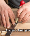 Hands using an Automatic Spring Loaded Center Punch With Cap Quick Strike Marking Tool for precise marking on wood.