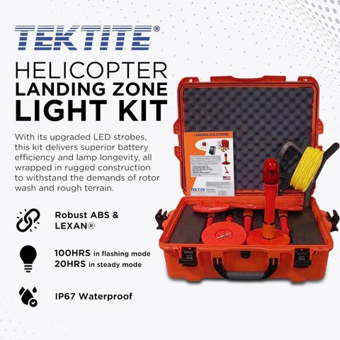 Tough As Nails Emergency Medivac Landing Zone Light Kit with Waterproof LED Strobe Markers in red case for aircraft and drones.