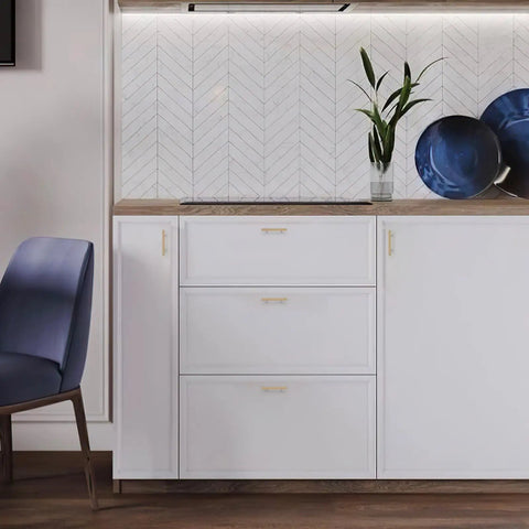 White cabinets with Champagne Bronze Cabinet Handles With 3 Inch Hole Spacing Stainless Steel Drawer Pulls in modern kitchen.
