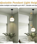 Yuniexuber 2 Pack Modern Mid Century Globe Pendant Lights, Brass Gold and Black Kitchen Island Pendant Lighting with Milk White Glass Shade, adjustable height up to 46.7".