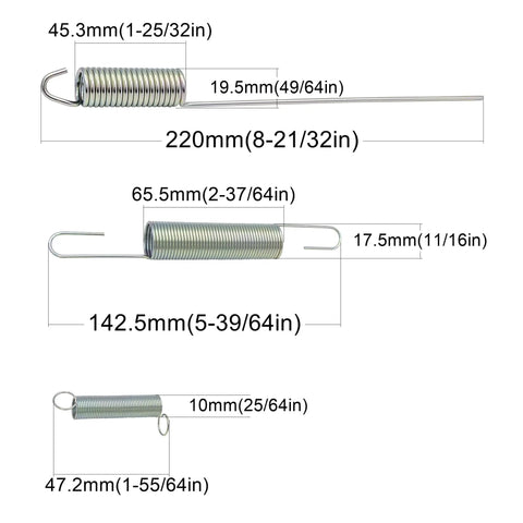 Dimensions of heavy duty automotive springs from Five Piece Extension Spring Kit With Assorted Sizes For Universal Fit And Dorman Compatibility.