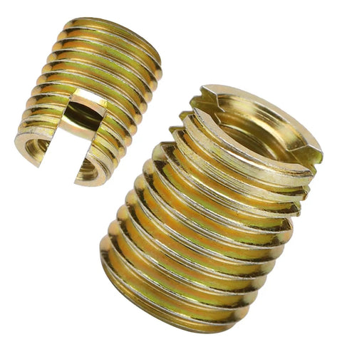 Top Pick Heavy Duty 20Pcs Carbon Steel Self Tapping Thread Inserts Yellow Zinc Plated set showcasing two inserts, durable construction.