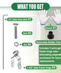 Chain Link Gate Drop Rod Kit One And Three Eighths Inch By Thirty Two Inch Cane Bolt For Single Or Double Gate Heavy Duty Galvanized Steel Rust Resistant Ground Latch Fence Drop Pin With Extra Two Gate Frame Hinges contents displayed