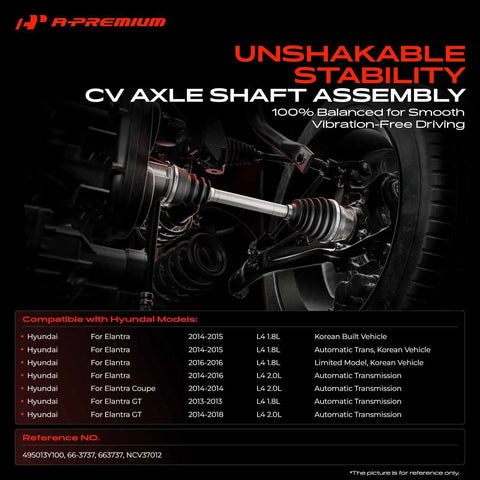 Built Tough Front Right Passenger Side CV Axle Shaft Assembly That Rolls Smooth On Hyundai Elantra And Coupe Cars From 2011 Through 2016 Automatic Transmission Setups showing detailed assembly.