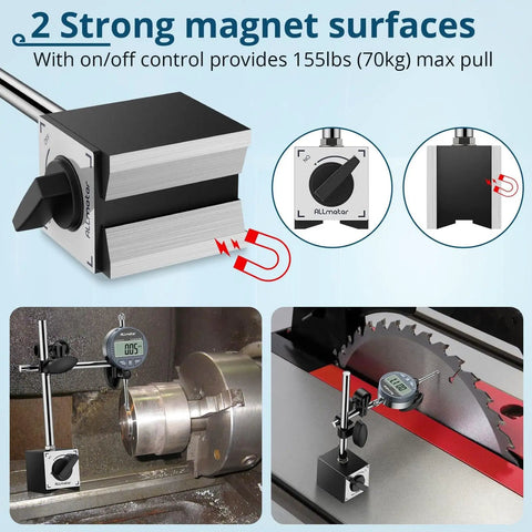 Digital Dial Indicator With Magnetic Base For Precise Measurement 0 To 1 Inch 25.4 mm Up To 70 Kg Pull Strength Large LCD Display