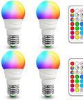 Color Changing RGB LED Light Bulbs Pack Of Four With Remote Control 40W Equivalent 450 Lumens Warm White 2700K E26 Screw Base 12 Color Choices