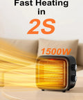 Dope Portable 1500W Desk Space Heater With PTC Ceramic Heating, 2 Second Fast Warmth, shown on a table with heat waves