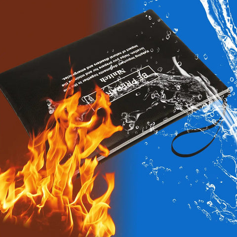 Fireproof and waterproof money bag for cash and docs, waterproof bank safe bag with zipper closure, heavy duty black large size.
