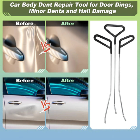 Paintless Dent Repair Kit With 23 Tools Including 3 Dent Rods And 20 Awl Heads For Car Dents featured in before-after repair images