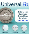 Bottomless Bath Overflow Drain Cover In Polished Bronze Tub Accessory with 4" diameter, fitting most overflow drains.
