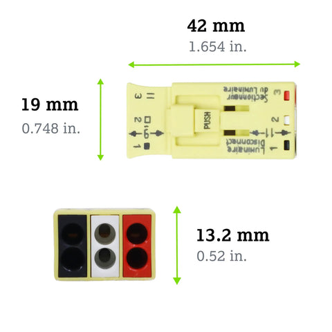 Technical dimensions of Luminaire Disconnect Connector, 3-Pole, For Switching And Dimming Applications, Yellow, 873-903, Jar Of 100