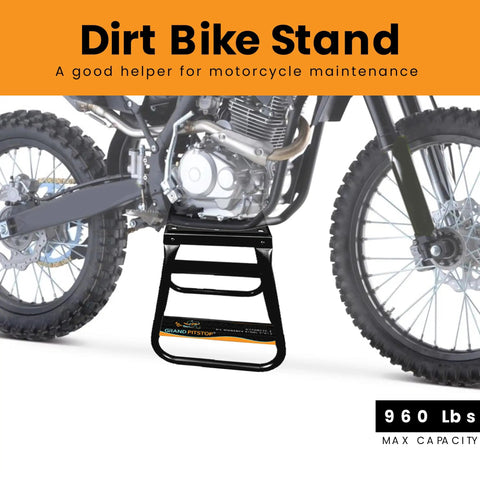 Heavy Duty Motorcycle Stand for Dirt Bikes and Off Road MX Rides Built Tough Universal Fit Powder Coated Steel Non Slip Maintenance Stand for Dirt Bike Servicing and Repairs Black Finish under bike