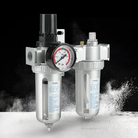1/2-Inch Air Filter Regulator Lubricator Gauge Kit with Oil Water Separator for compressed air tools, front view