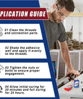 Application guide for heavy duty thread locker kit showing steps for proper use.