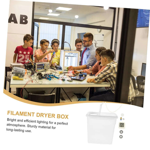 Group in classroom with 3D printer and 4L Filament Dryer Box For 3D Printer Spools Dehydrator And Storage For PLA PETG ABS TPU Filaments
