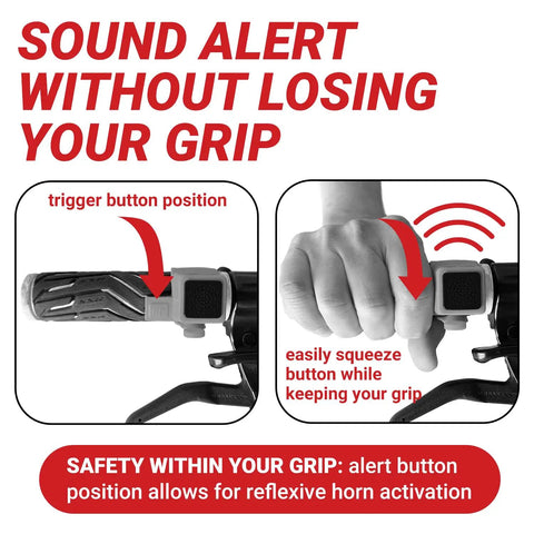 Rechargeable Bike Horn With Squeeze Trigger For Instant Alerts Up To 120 dB No-Fuss Install On Bicycles E-Bikes And Scooters One-Hand Operation Left Handle Mount Quick Charge And Long-Lasting Safety