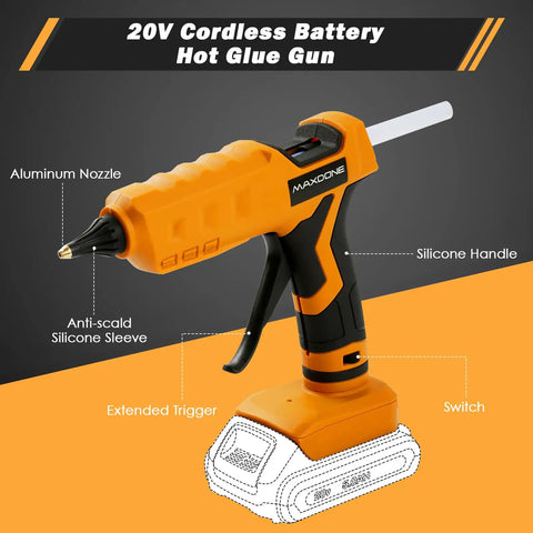 Cordless 100W Hot Glue Gun For 20V MAX Battery Tool Only Wireless Full Size Glue Gun With 12 Glue Sticks Included For Art DIY