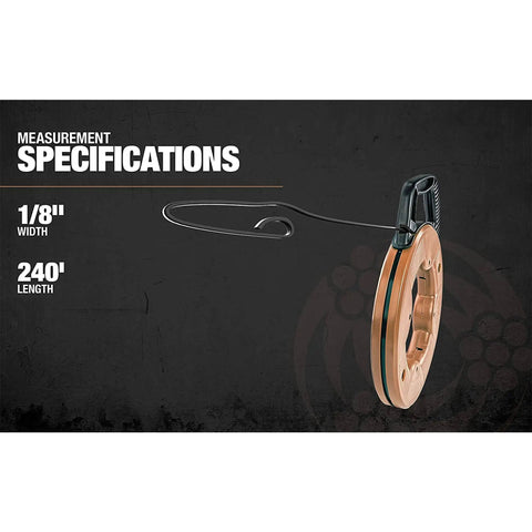 1 Eighth Inch Steel Fish Tape, 240 Feet, Tough As Nails Rugged Spring Steel Tool For Electricians, Rust Resistant