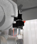 Drill Press Table With Adjustable Aluminum Fence, Flip Stop, And Replaceable Insert for 12 inch and larger drills, quick clamp view.