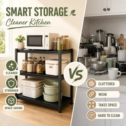 Heavy Duty 3 Tier Kitchen Storage Shelf Boltless Metal Rack With Adjustable Shelves Up To 1200 Lbs Total Ideal Pantry Organizer