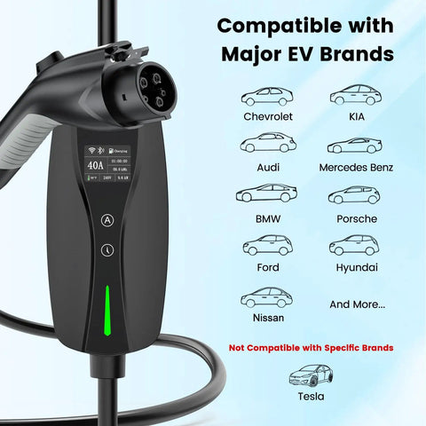 Heavy Duty Solid Level 2 Ev Charger 40 Amp Wall Mount With Smart WiFi App Control Etl Certified J1772 Port For Bevs And Phews Straight Out The Box compatibility display and charging port