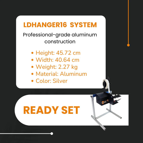 Space Saving Aluminum Label Dispenser Stand for Printers Durable Holder for LD3000 LD3500 LD6000 LDX6000 Series displayed.