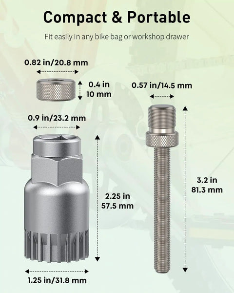 Bike Bottom Bracket Tool Remover With 20 Tooth Spline For Shimano Octalink ISIS Truvativ Race Face FSA And More Beefy Heavy Duty Chrome Steel dimensions shown