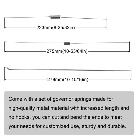 Lawn Mower Throttle Return Spring Kit And Governor Rod Assortment showing spring dimensions for GCV160 Engines