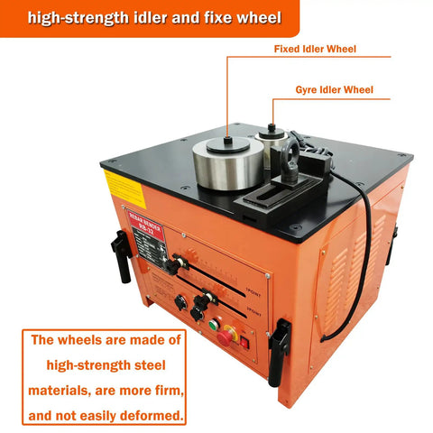 Heavy Duty Electric Rebar Bender With Smart Foot Pedal 3000W Machine Handles Rebar Up To 1.26 Inches showing high-strength idler and fixed wheels.