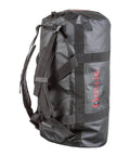 Rugged Tarpaulin Duffle Bag For Dive Gear With D Zip Main Compartment Internal Zippered Pocket visible with backpack straps