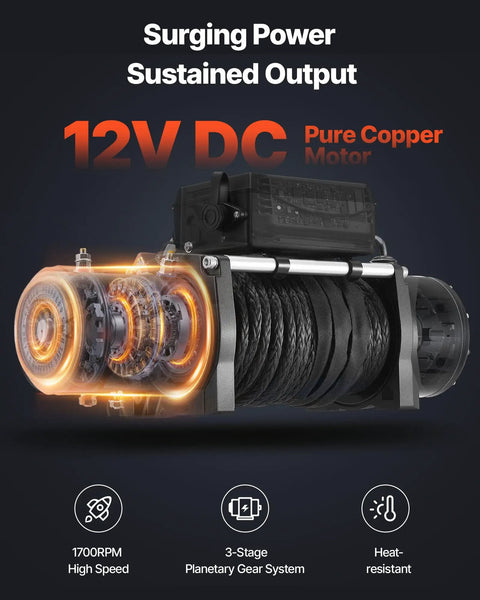 Beefy 13,500 Lb Electric Winch For Off Road Recovery, 12V DC Truck Winch With 3/8 In 85 Ft Synthetic Rope, Wireless And Wired Remote, IP55 Waterproof, Heavy Duty Recovery For SUVs Jeeps Trailers Boats. 12V DC motor with synthetic rope