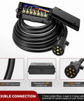 Heavy Duty 7 Way Inline Trailer Plug With 16 Feet Copper Blade Connector Cable Wiring Harness and Weatherproof 7 Pole Junction Box.