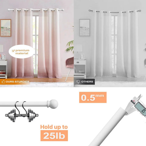 Matte White Curtain Rod Set 28 To 48 Inch 2 Pack With Brackets Splicing Adjustable Curtain Rod For Bedroom Kitchen