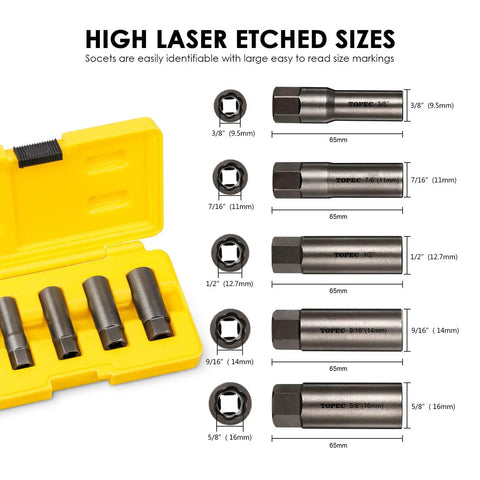 5 Piece Spiral Deep Extractor Set For Removing Stuck And Broken Bolts Studs Fittings Threads And Pins Spark Plug Easy Out