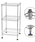 Adjustable Three Tier Corner Storage Rack With Steel Wire Shelves for Industrial Kitchen Display and Bathroom Organization, space saving