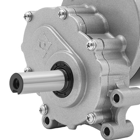 Close-up of Powerful 250W 24V Brushed DC Gear Motor with Low Speed 75 RPM, showing metal housing and shaft, ideal for electric wheelchairs.