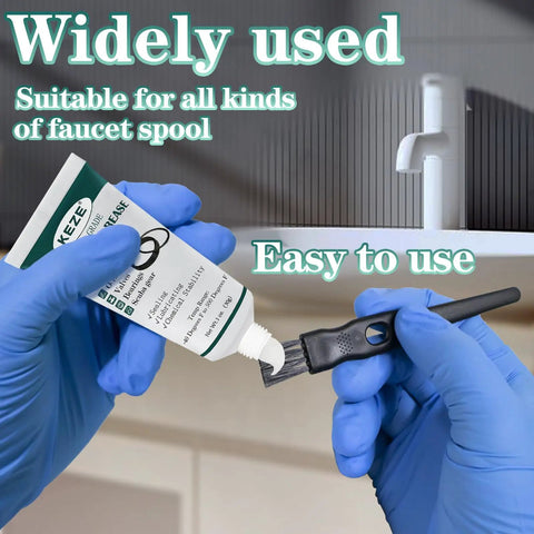Person applying Food Grade Silicone Grease With Brush 1 Oz 2 Pack For Faucets O Rings Gaskets Pool Valves Water Filters Plumbers Lubricant