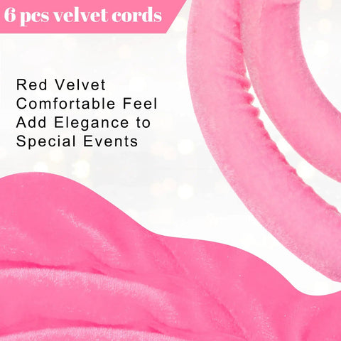Six Pieces Velvet Stanchion Rope Set With Gold Hooks 4 Feet Each Pink Carpet Ropes For Movie Theaters Hotels And Red Carpet Events That Deliver Party Ready Crowd Control Barriers With Elegant Easy Setup shown in close detail with pink velvet texture.