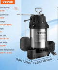 1/2 HP Submersible Sump Pump With Stainless Steel Surface, 10 Ft Power Cord, 1-1/2 Inch NPT Discharge, Auto Float Switch