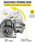 Precision Five Inch Three Jaw Semi Universal Dividing Head For Milling Machines, adjustable angle display, precision calibration guide.